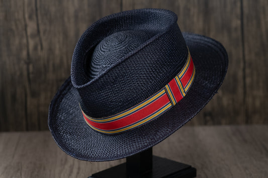 Navy Panama Straw Fedora